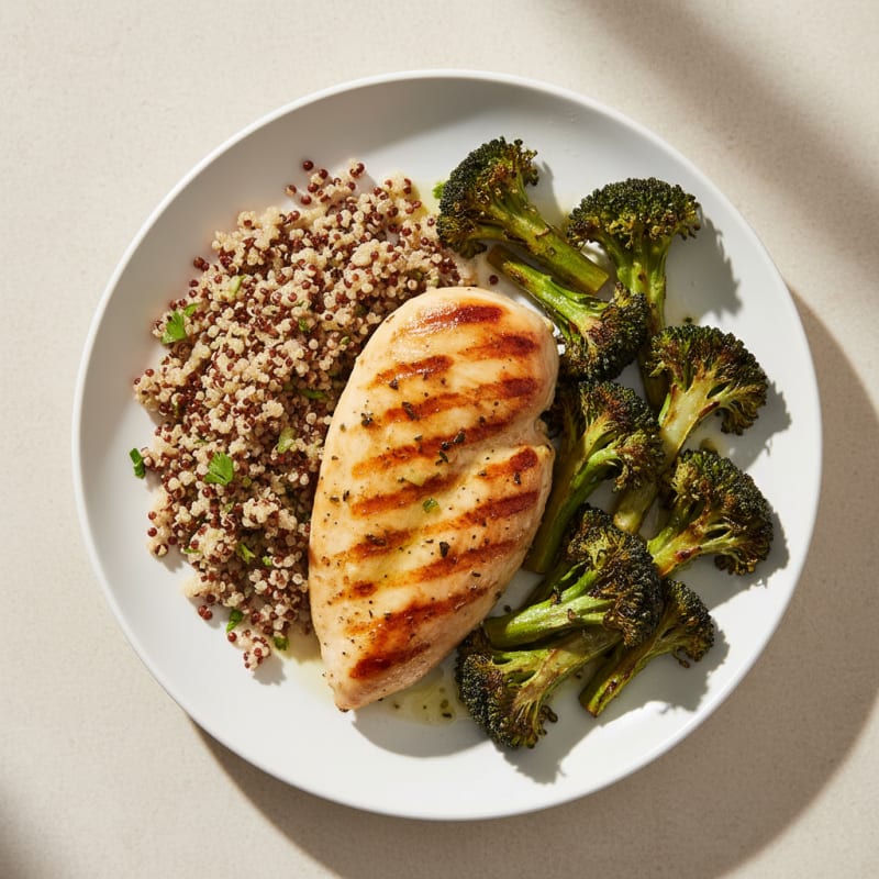 Grilled Chicken Breast with Roasted Broccoli and Quinoa