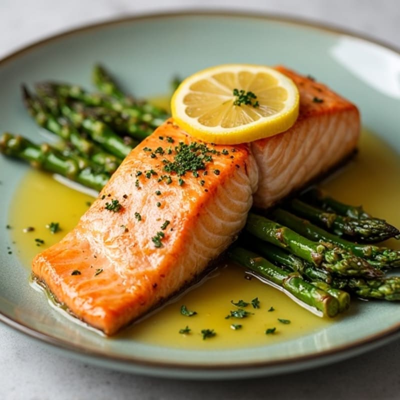 Lemon-Garlic Pan-Seared Salmon with Roasted Asparagus