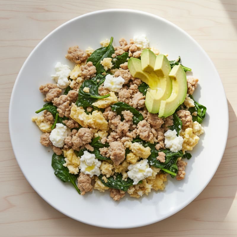 Egg White and Turkey Spinach Scramble with Cottage Cheese
