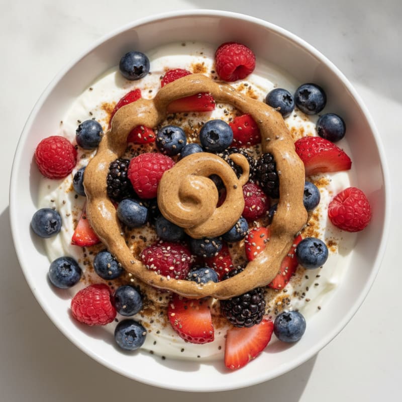 Creamy Greek Yogurt Parfait with Mixed Berries and Almond Butter