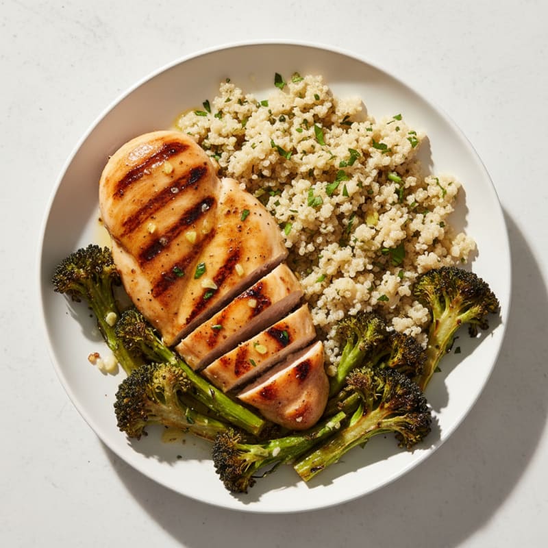 Grilled Chicken Breast with Quinoa and Roasted Broccoli