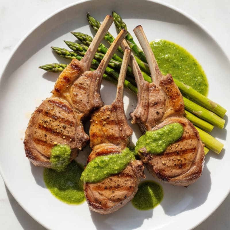 Grilled Herb Lamb Chops with Mint Sauce