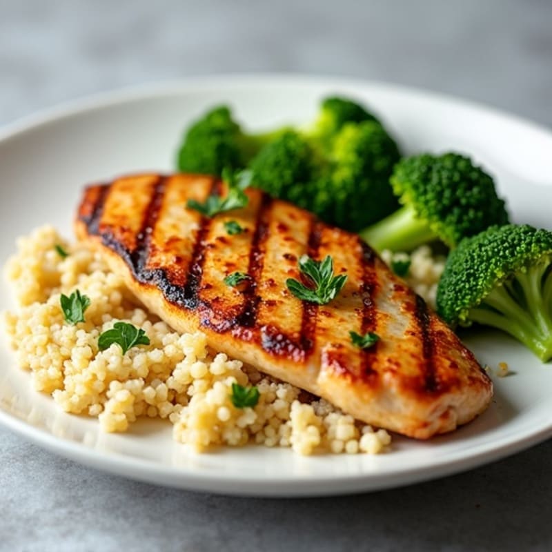 Grilled Chicken Breast with Quinoa and Steamed Broccoli
