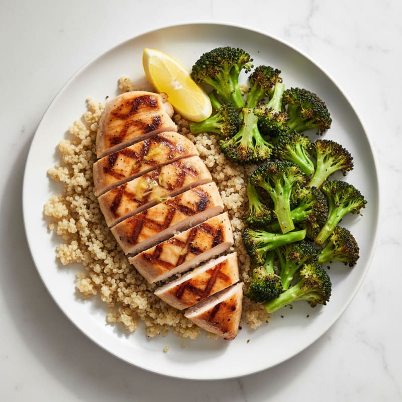 Grilled Chicken Breast with Quinoa and Roasted Broccoli
