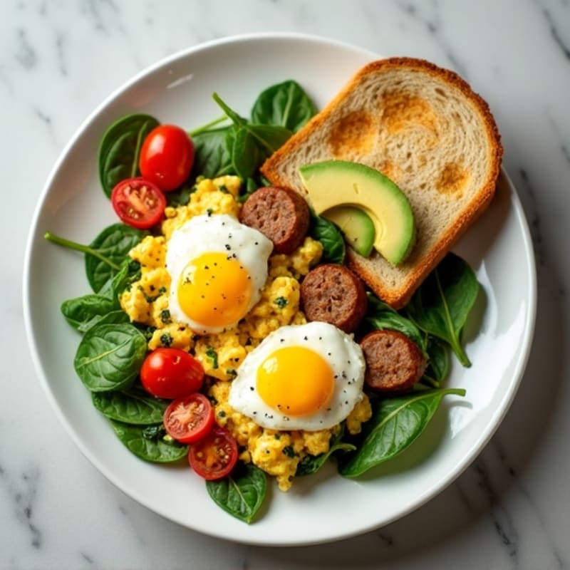 Egg White Spinach Scramble with Turkey Sausage