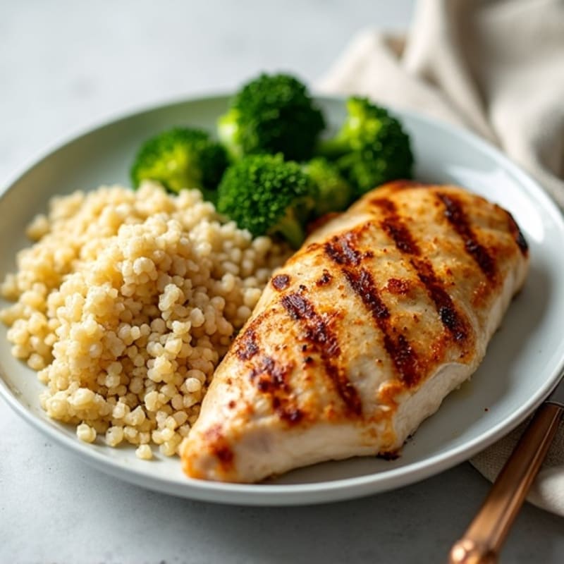 Grilled Chicken Breast with Quinoa and Steamed Broccoli