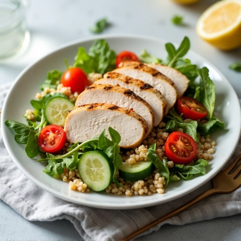 Grilled Turkey Breast Salad with Crunchy Cucumber and Lemon Vinaigrette