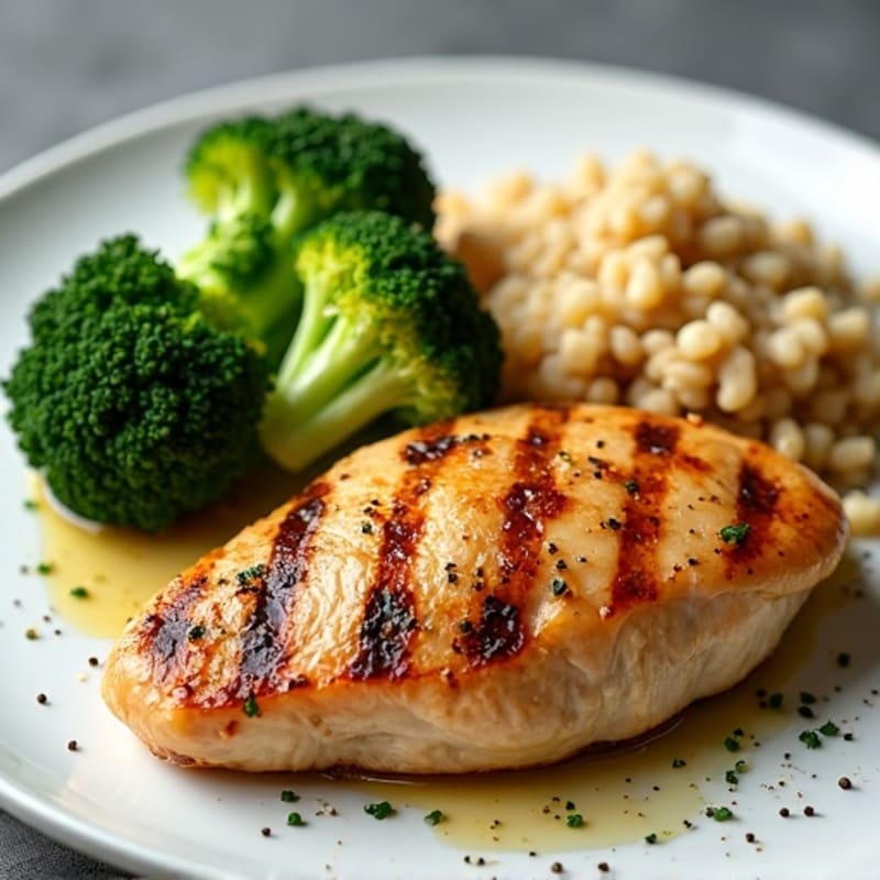 Grilled Chicken Breast with Quinoa and Roasted Broccoli