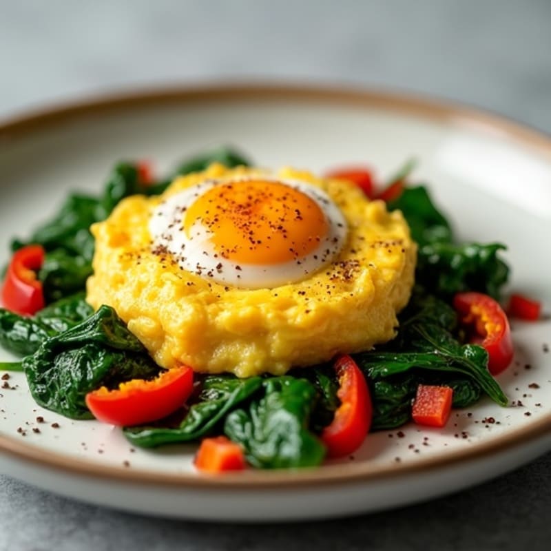 Protein-Packed Scrambled Eggs with Sautéed Spinach and Roasted Bell Peppers