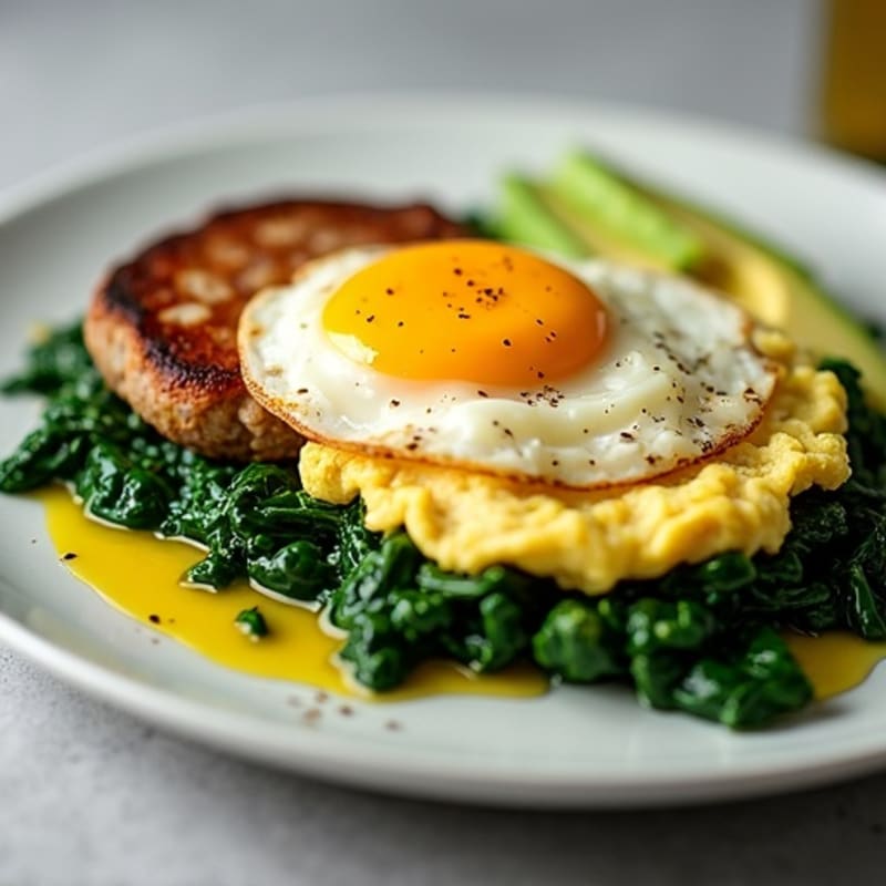 Egg White Scramble with Turkey Sausage and Sautéed Spinach