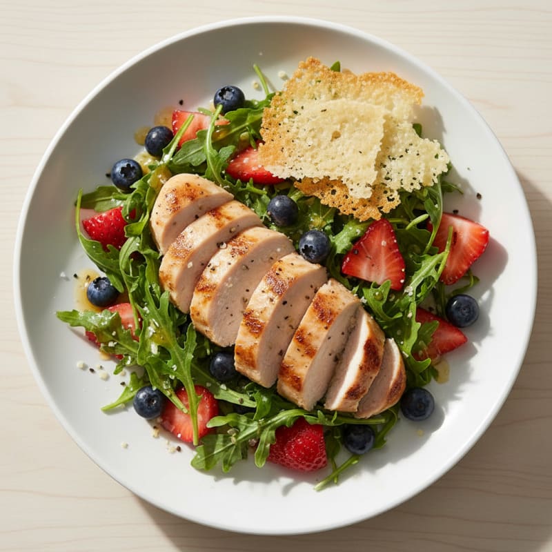 Zesty Berry Arugula Salad with Crispy Parmesan