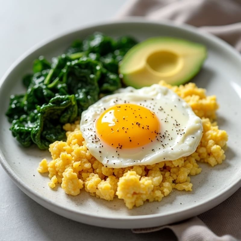Cottage Cheese Egg White Scramble with Sautéed Spinach