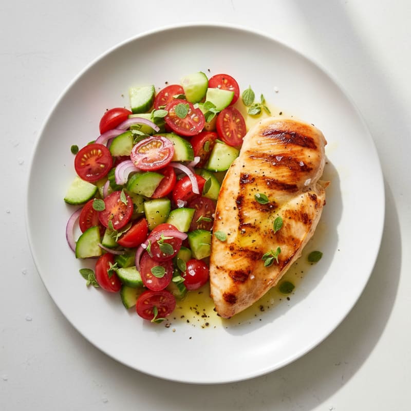 Grilled Chicken Breast with Fresh Tomato Cucumber Salad