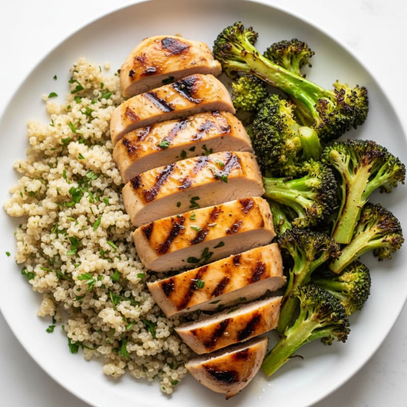 Grilled Chicken Breast with Quinoa and Roasted Broccoli