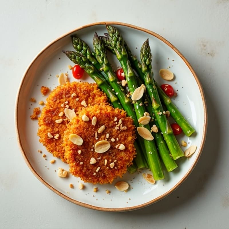 Crispy Baked Peanut Tempeh with Roasted Asparagus