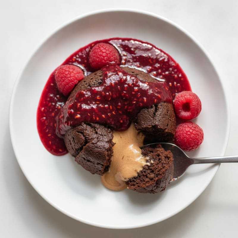 Chocolate Lava Cake with Raspberry Coulis