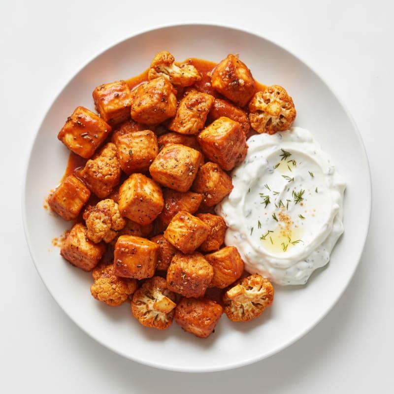 Buffalo Cauliflower and Chicken Bites with Ranch Dip