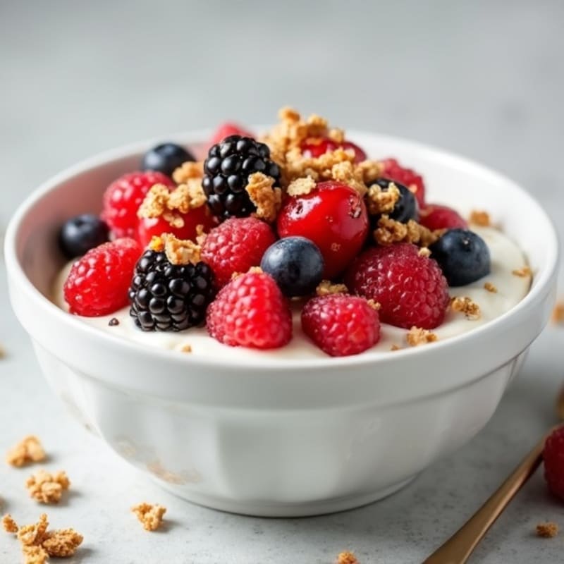 Creamy Greek Yogurt with Fresh Mixed Berries and Crunchy Granola