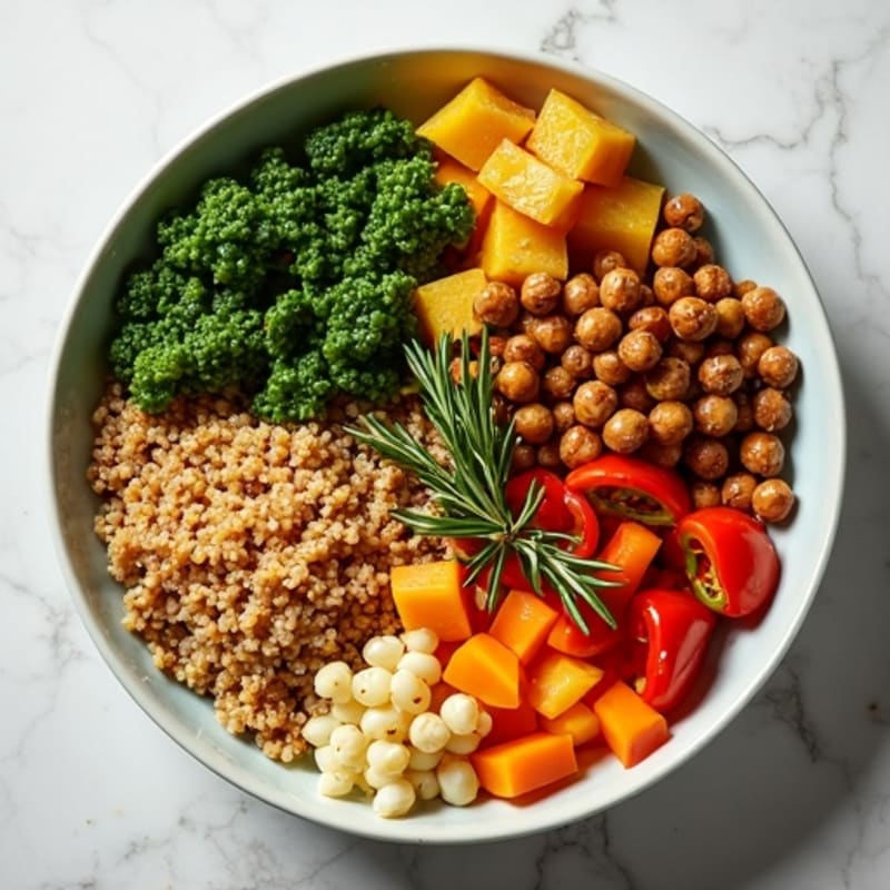 Herb-Roasted Vegetable Quinoa Bowl with Spiced Lentils