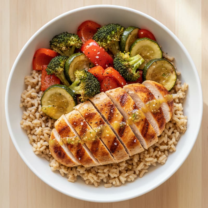 Chicken and Roasted Vegetable Rice Bowl