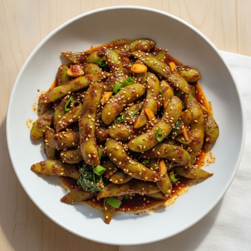 Spicy Edamame with Chili Garlic Sauce