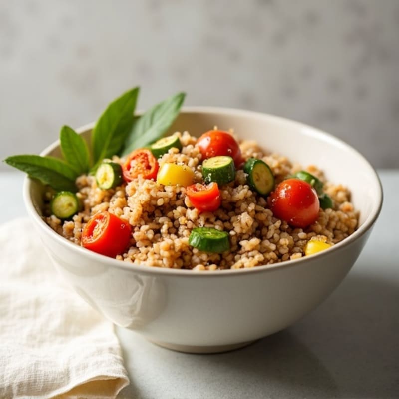 Savory Ground Chicken Rice Bowl with Roasted Vegetables