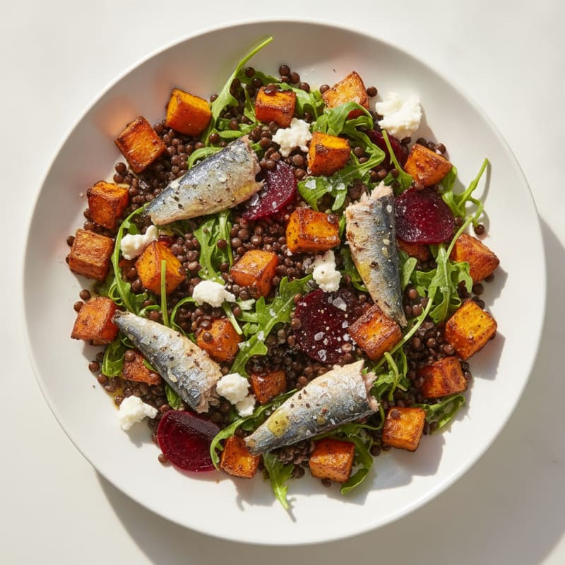 Sardine and Lentil Salad with Roasted Sweet Potato