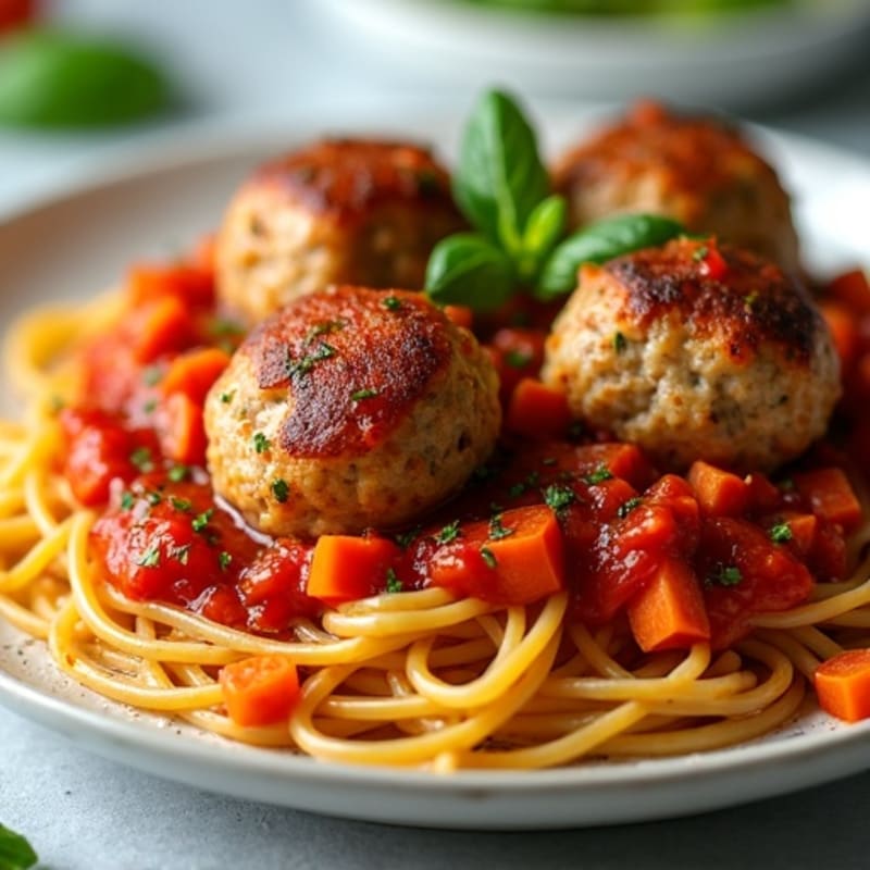 Lean Turkey Meatballs with Whole Wheat Spaghetti and Vegetable-Packed Marinara
