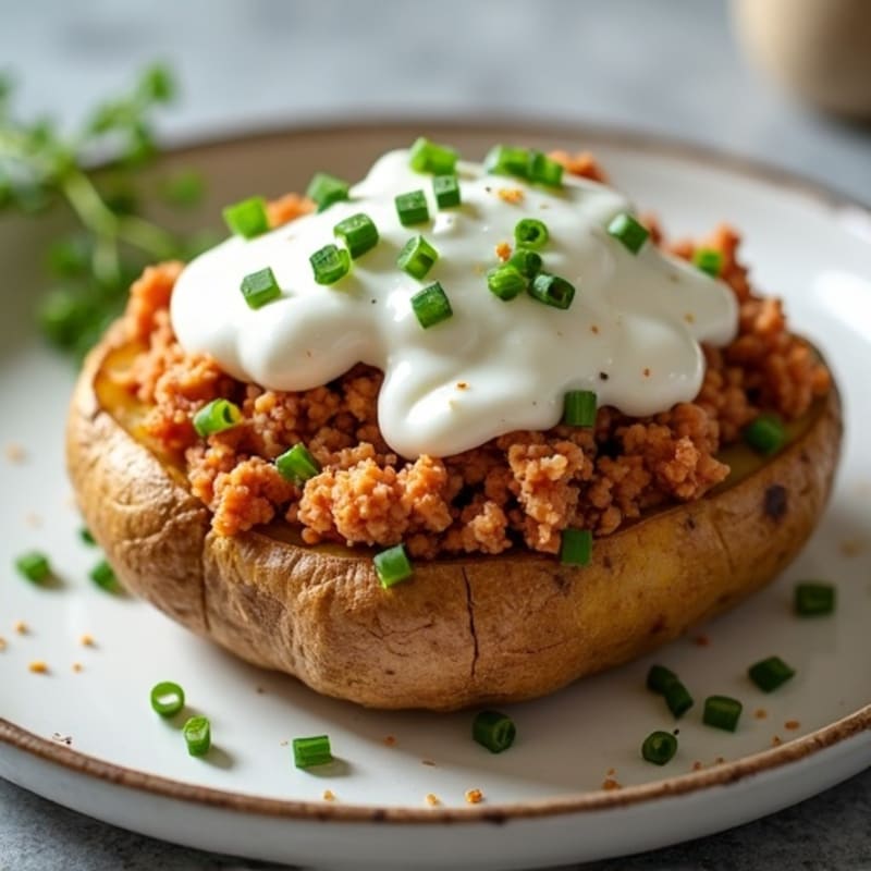 Crispy Baked Potatoes with Lean Ground Turkey and Fresh Chives