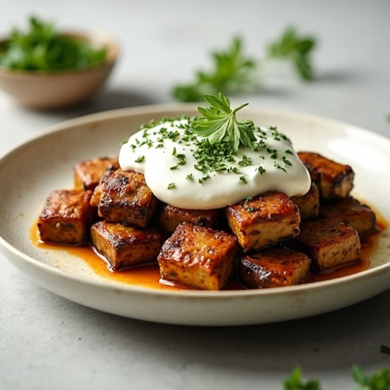 Lean Ground Lamb and Roasted Eggplant Bake with Creamy Herb Topping