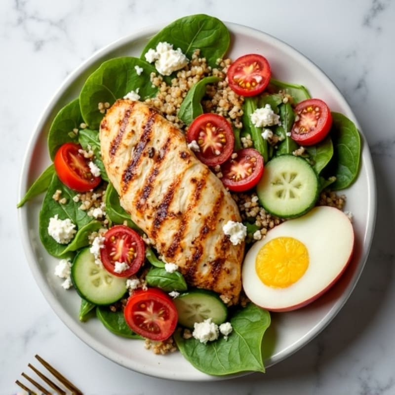 Grilled Chicken Breast Salad with Quinoa and Feta