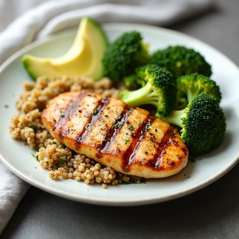 Grilled Chicken Breast with Quinoa and Roasted Broccoli
