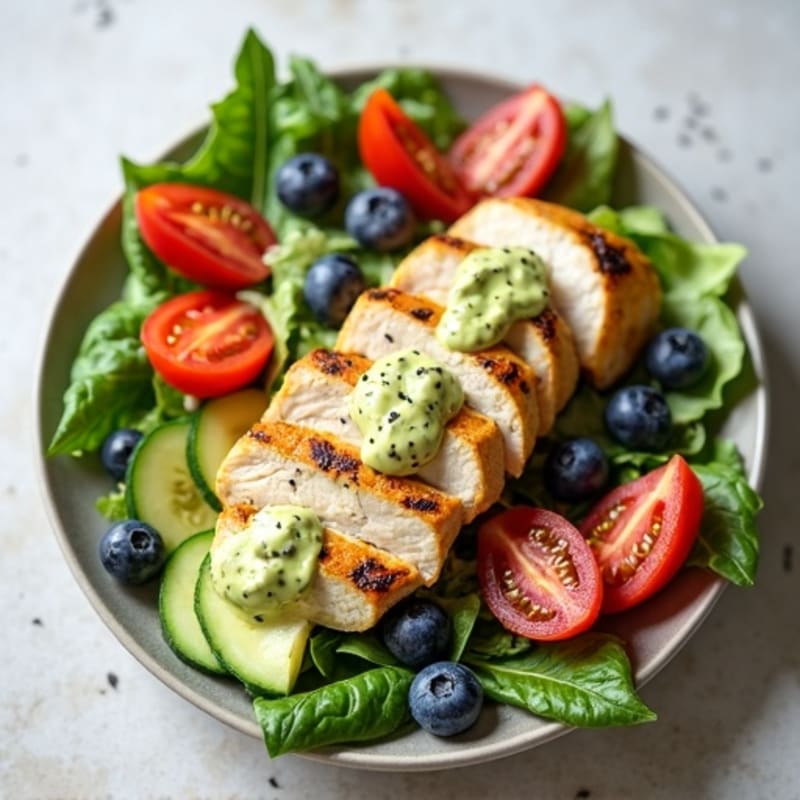 Grilled Chicken Breast Salad with Creamy Avocado Dressing