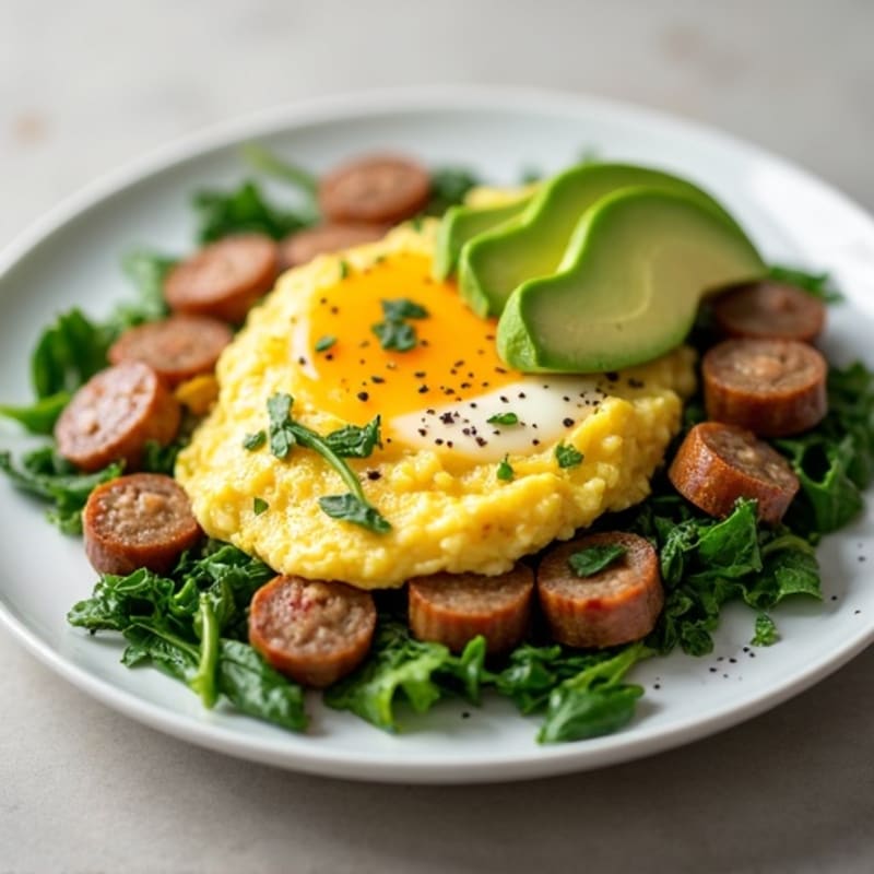 Egg White Scramble with Turkey Sausage and Spinach