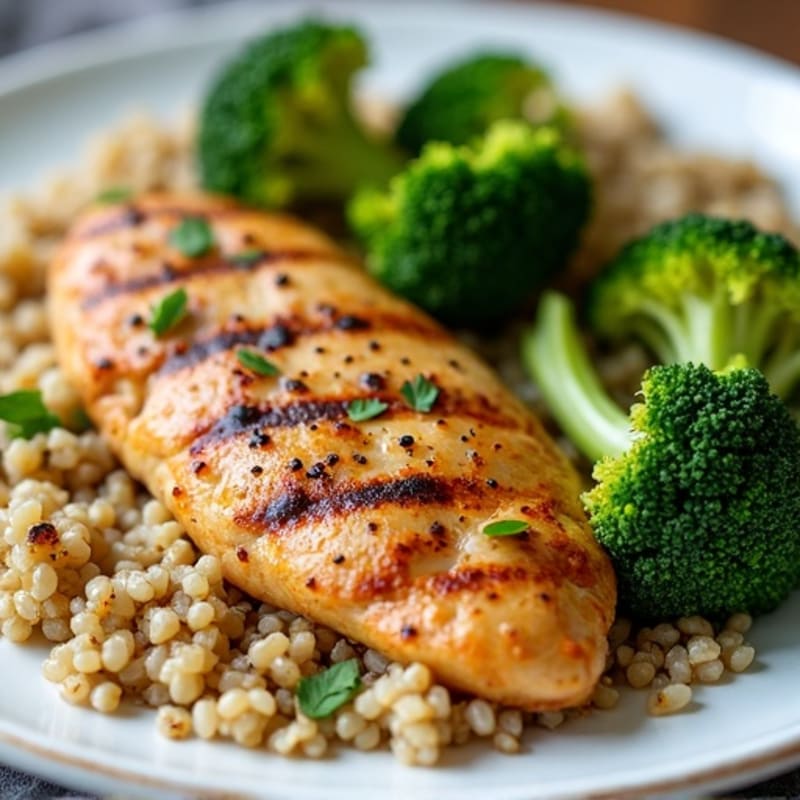 Grilled Chicken Breast with Quinoa and Roasted Broccoli