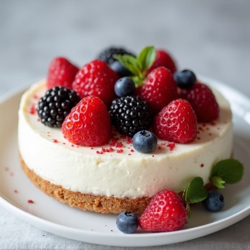 Greek Yogurt Protein Cheesecake with Mixed Berries