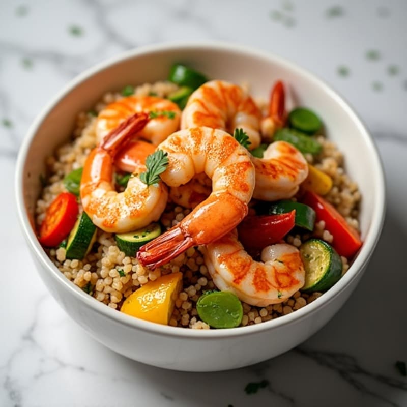 Grilled Shrimp Quinoa Bowl with Roasted Vegetables