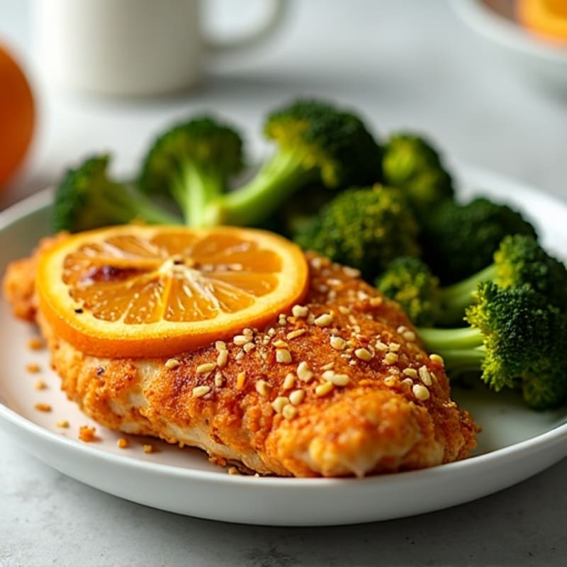 Crispy Baked Orange Chicken with Roasted Broccoli