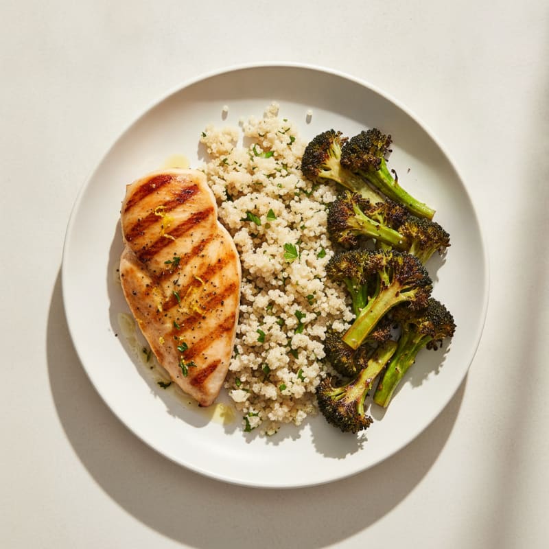 Grilled Chicken Breast with Quinoa and Roasted Broccoli