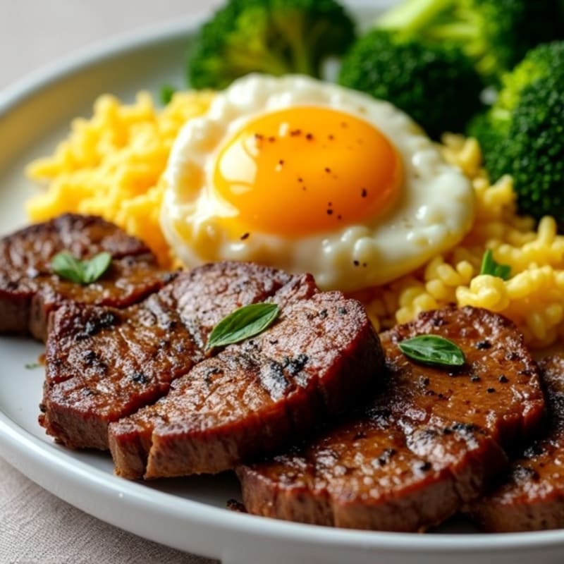 Steak and Egg Scramble with Sautéed Broccoli