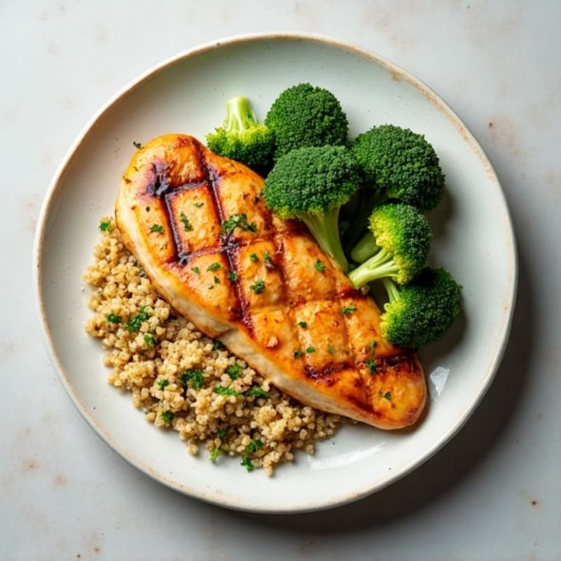 Grilled Chicken Breast with Quinoa and Roasted Broccoli