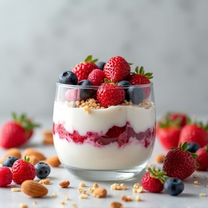 Greek Yogurt Protein Parfait with Mixed Berries and Almonds