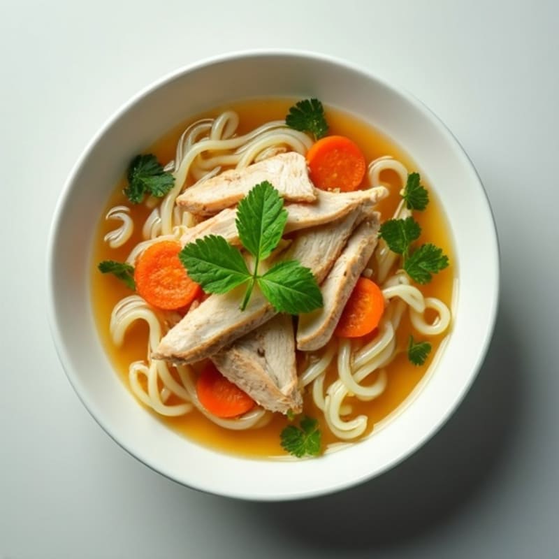 Tender Chicken and Silky Rice Noodle Soup with Fresh Herbs