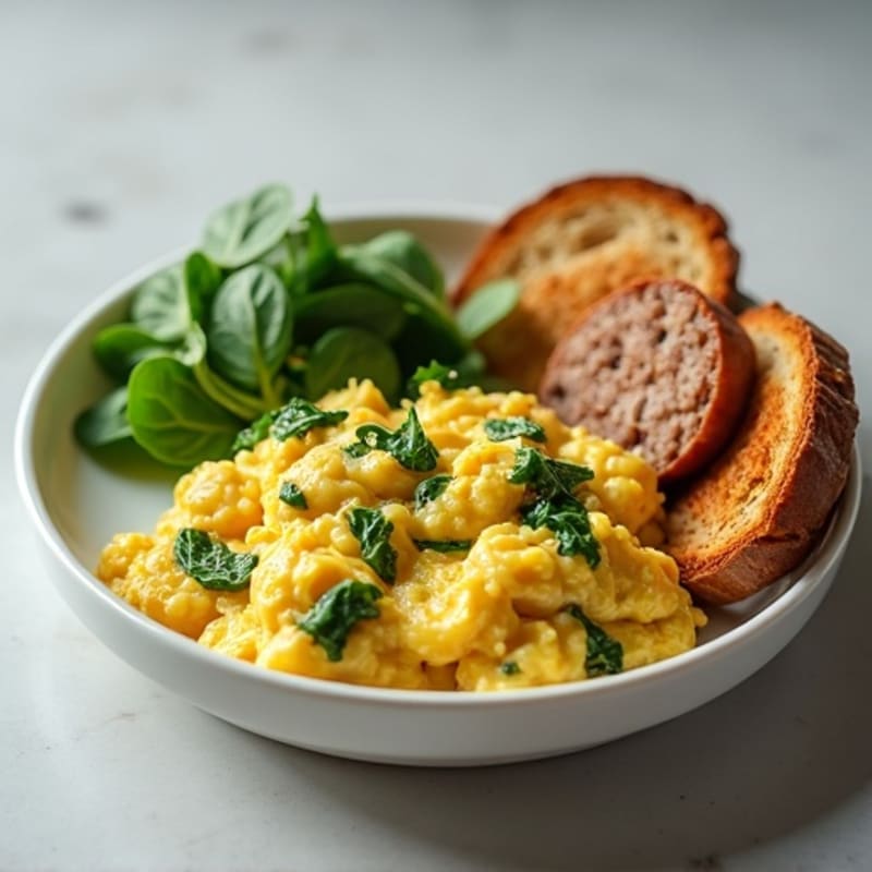 Egg White and Spinach Scramble with Turkey Sausage