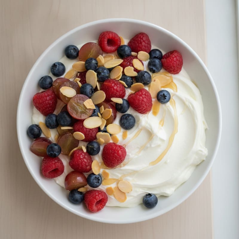 Creamy Greek Yogurt Protein Bowl with Mixed Berries and Almonds