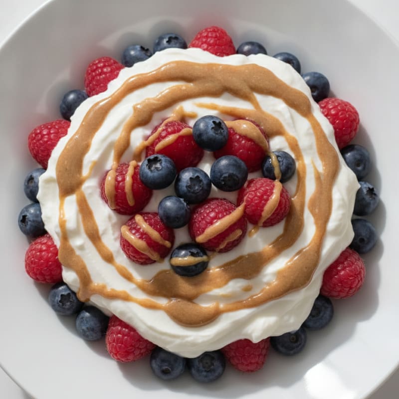 Greek Yogurt Protein Parfait with Almond Butter and Berries