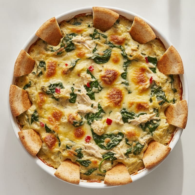 Baked Spinach Artichoke Dip with Toasted Pita
