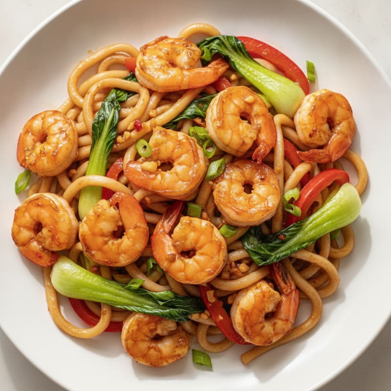 Garlic Shrimp Udon Noodle Stir-Fry