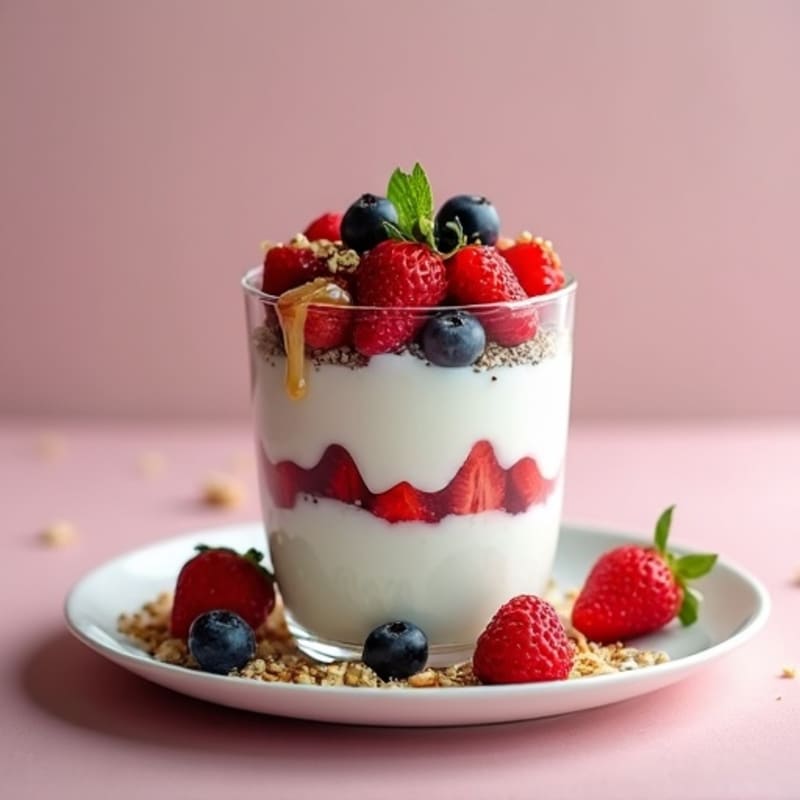 Greek Yogurt Protein Parfait with Chia Seeds and Mixed Berries