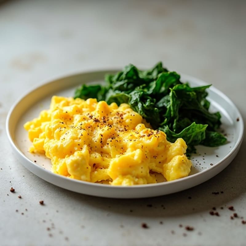 Fluffy Scrambled Eggs with Sautéed Spinach